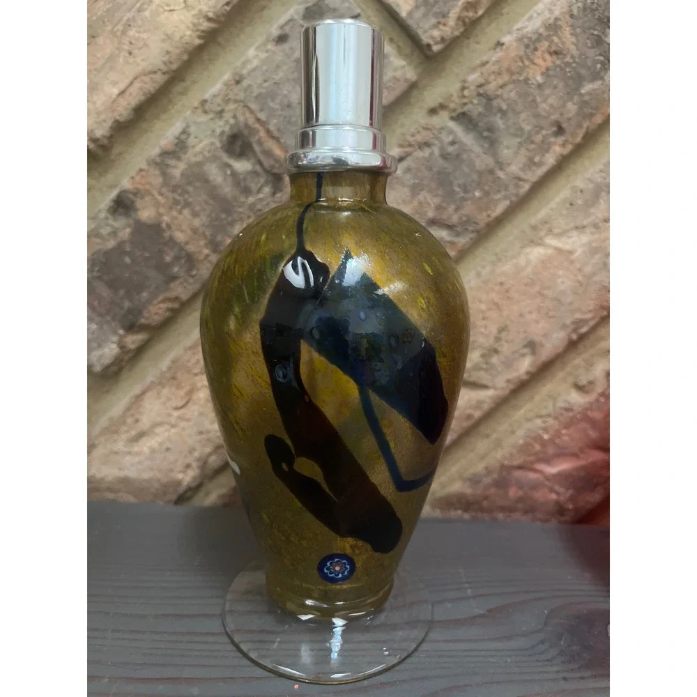 Vtg Murano Art Glass Oil Lamp Hand Blown Abstract Swirl Fused Murrina Seal